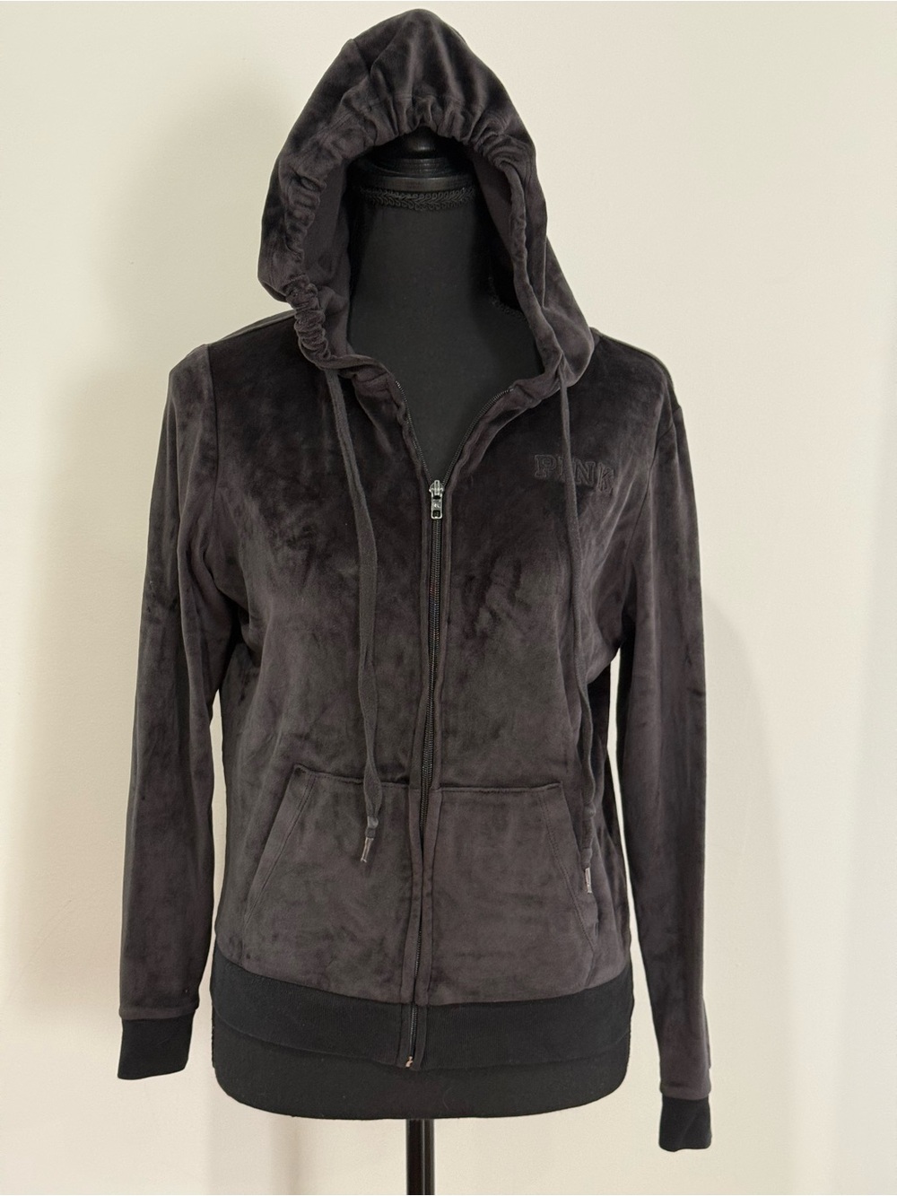 Victorias Secret Pink XS Velour Zip-Up Hoodie Jacket - Black 198